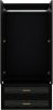 Modern Wooden Armoire Wardrobe Closet with 2 Doors, Hanging Rods, 2 Drawers, Mirror, Shelving, Black 31.5" W x 19.69" D x 70.87"