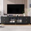 70.9" Modern TV Stand for TVs up to 75 Inches,Entertainment Center with Glass Door,4 Drawers and 2 Cabinets- Black