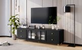 70.9" Modern TV Stand for TVs up to 75 Inches,Entertainment Center with Glass Door,4 Drawers and 2 Cabinets- Black