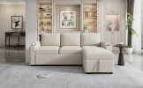 83.5" L-shaped Sofa Couch Convertible Sofa Bed Sectional Sofa with Ample Storage Space, Two Cup Holders and Two USB Ports for Living Room, Beige