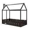 {Slats are not included}Twin Size Wood Bed House Bed Frame with Fence,for Kids,Teens, Girls,Boys {Espresso}{OLD SKU:WF194274AAP} - as pic