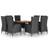 9 Piece Patio Dining Set Poly Rattan and Acacia Wood Black - Black