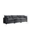 Mid-Century Modern Sectional Sofa 3-Seater Sectional Sofa with 2 Arm Pillows and 3 Pillows, Living Room Sectional Grey Corduroy Fabric - as Pic