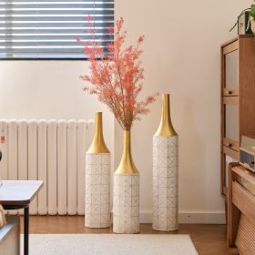 Floor Metal Vases Decorated White Metal vases Set of 3 large glazed metal vases 24in/28.7in/33.5in height - as Pic