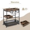3-Tier Industrial Buffet Serving Cart with Wine Rack - as show