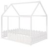 (Slats are not included) Full Size Wood Bed House Bed Frame with Fence,for Kids,Teens,Girls,Boys (White )(OLD SKU:WF281294AAK) - as pic