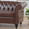 84.65" Rolled Arm Chesterfield 3 Seater Sofa. - Dark Brown