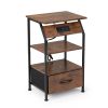 Set of 2 Night Stand, Wooden Bedside Table with Shelves, Drawers, Charging Station and 26 Colors LED Light Strip, Storage End Table
