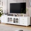 70.9" Modern TV Stand for TVs up to 75 Inches,Entertainment Center with Glass Door,4 Drawers and 2 Cabinets- White