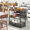 3-Tier Industrial Buffet Serving Cart with Wine Rack - as show
