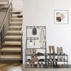 5-Tier Shoe Rack Shoe Storage for Entryway,Narrow Shoe Rack,Coat and Shoe Rack with 8 Hooks - Black - Metal