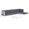 6 Piece Patio Lounge Set with Cushions White Pinewood - White