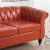 84.65" Rolled Arm Chesterfield 3 Seater Sofa. - Orange