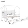 Wooden Twin Size House Bed with Trundle,Kids Bed with Shelf, White - as pic