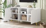 Modern TV Stand for TVs up to 55 Inches,Entertainment Center Media Console,Adjustable Shelf,Metal Legs- White - MDF