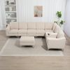 Convertible Sectional Corduroy Sofa with Storage Ottoman,Cupholders, USB Ports for Living Room Apartment,Beige - as Pic