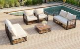 TOPMAX Modern Minimalist 7-Piece Metal Patio Sectional Sofa Set, All-Weather Garden Conversational Furniture Set, Gray - as Pic