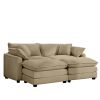 Corduroy Two-Seater Sofa with 2 Footrest, 2-Seater Sofa with Ottoman for Small Living Spaces, Tan Corduroy Sofa - as Pic