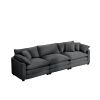 Mid-Century Modern Sectional Sofa 3-Seater Sectional Sofa with 2 Arm Pillows and 3 Pillows, Living Room Sectional Grey Corduroy Fabric - as Pic