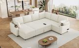 Beige 109.9" Sectional Sofa Versatile Sofa Bed Sofa Sleeper U-shaped Sofa with Ample Storage Space, Two Cup Holders and Charging Ports