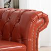 84.65" Rolled Arm Chesterfield 3 Seater Sofa. - Orange