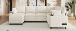 Beige 109.9" Sectional Sofa Versatile Sofa Bed Sofa Sleeper U-shaped Sofa with Ample Storage Space, Two Cup Holders and Charging Ports