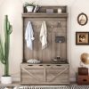 Hall Tree with Storage Bench, Entryway Bench with Drawer and 5 Hooks, Coat Rack with Display Shelf for Hallway Entryways, Oak - as Pic