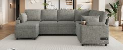 109.9" Sectional Sofa Versatile Sofa Bed Sofa Sleeper U-shaped Sofa with Ample Storage Space, Light Grey
