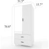 Large Armoire Wardrobe Closet with 2 Doors Hanging Rods 2 Drawers and Mirror, 31.5" W x 20.3" D x 74.2 "H