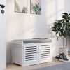 Shoe Storage Bench with Padded Seat Cushion, Entryway Bench with 2 Barn Doors-White - as Pic