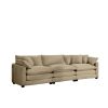 Mid-Century Modern Sectional Sofa 3-Seater Sectional Sofa with 2 Arm Pillows and 3 Pillows, Living Room Sectional Tan Corduroy Fabric - as Pic
