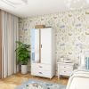 Large Armoire Wardrobe Closet with 2 Doors Hanging Rods 2 Drawers and Mirror, 31.5" W x 20.3" D x 74.2 "H