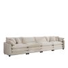 Modern Upholstered 4 Seater Fabric Sofa with Comfortable Back Cushions, Seat Cushions and Pillows, Light Beige Corduroy Sofa , - as Pic
