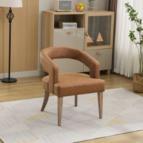 25.79" Wide Modern Barrel Open Back Accent Chair with Wooden Legs for Dining Room, Club, Kitchen and Living Room. Brown PU - as Pic