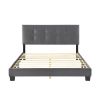 1pc Queen Platform Bed Dark Gray Velvet Upholstered Adjustable Height Headboard Button Tufted Solid Wood Bedroom Furniture - as Pic