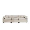 Mid-Century Modern Sofa 3-Seater Sectional Sofa with 2 Arm Pillows and 3 Throw Pillows, Light Beige Corduroy Fabric - as Pic