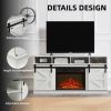 Modern Farmhouse TV Media Stand, Large Barn Inspired Home Entertainment Console, with 23" Fireplace Insert, for TV Up to 65'',White