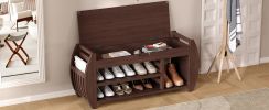 TREXM Retro Multifunctional Storage Bench with Cushion and Curved Side Panel for Entrance and Living Room (Espresso) - as Pic