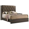 Contemporary 1pc Queen Size Bed Bedroom Furniture Tufted Design Headboard Rubberwood 1pc Bedframe Gray Finish - as Pic