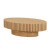 Modern Handcraft Drum Coffee Table Length 43.7 inch Ellipse Coffee Table for Living Room,Oval Small Coffee Table with Sturdy Pedestal - Natural Ash