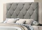 Contemporary 1pc Cream Finish California King Size Bed Bedroom Furniture Gray Tufted Design Headboard Rubberwood 1pc Bedframe - as Pic