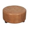 Brown Buffalo hide leather Round Ottoman - as Pic