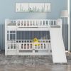 Bunk Bed with Slide,Twin Over Twin Low Bunk Bed with Fence and Ladder for Kids Teens White - as pic