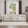 Mid-Century Modern Sofa 3-Seater Sectional Sofa with 2 Arm Pillows and 3 Throw Pillows, Light Beige Corduroy Fabric - as Pic