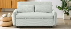 Light Grey-Green 57.48" Pull-out Sofa Bed Convertible Couch 2 Seat Loveseat Sofa Modern Sleeper Sofa with Two Throw Pillows and USB Ports