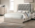 Contemporary 1pc Cream Finish California King Size Bed Bedroom Furniture Gray Tufted Design Headboard Rubberwood 1pc Bedframe - as Pic