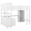 Wood Loft Bed with Cabinet and Bookshelf, Full Size Loft with Wardrobe and Desk for Kids,White (Expect Arrival Date 2024/8/25) - as Pic