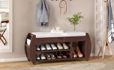 TREXM Retro Multifunctional Storage Bench with Cushion and Curved Side Panel for Entrance and Living Room (Espresso) - as Pic
