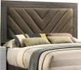 Contemporary 1pc Queen Size Bed Bedroom Furniture Upholstered Headboard Rubberwood 1pc Bedframe Gray Finish - as Pic