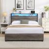 Queen Bed Frame, Storage Headboard with Charging Station, Solid and Stable, Noise Free, No Box Spring Needed, Easy Assembly - as Pic